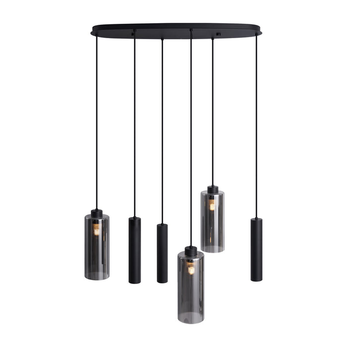 QAZQA Moderne hanglamp zwart met smoke glas 6-lichts - Duplantis