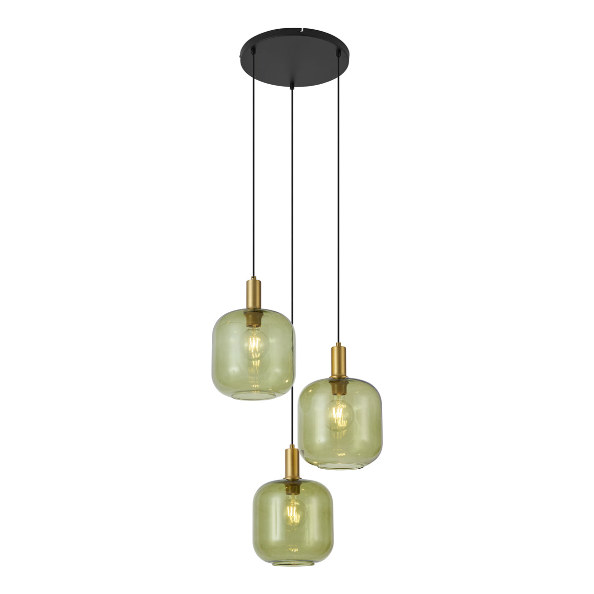 QAZQA Hotel Chique hanglamp zwart met goud en groen glas 3-lichts -