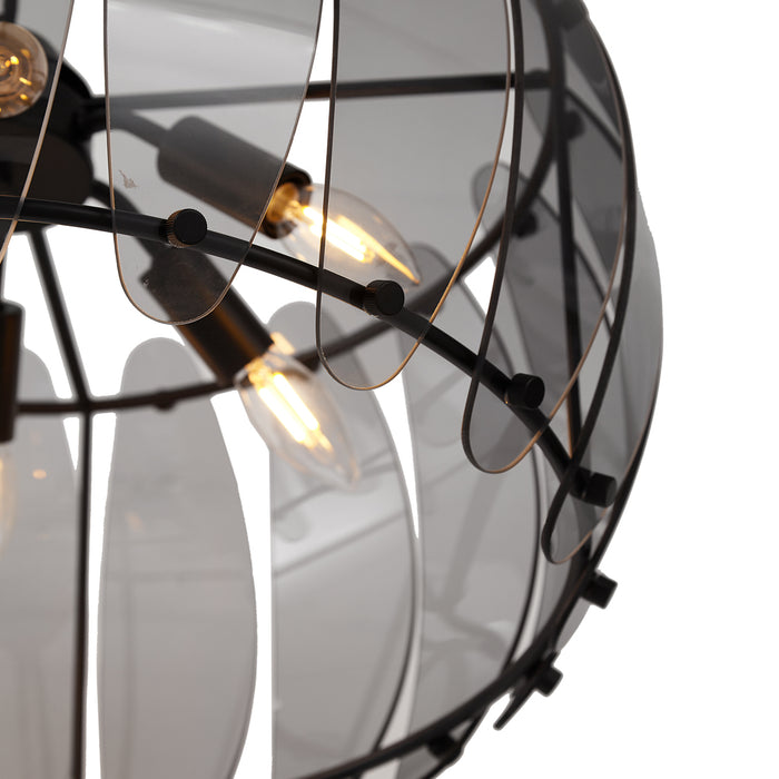 QAZQA Design hanglamp zwart met smoke glas rond 6-lichts - Mochan