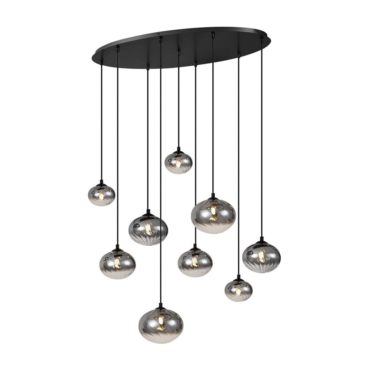 QAZQA Moderne hanglamp zwart met smoke glas 9-lichts - Jia