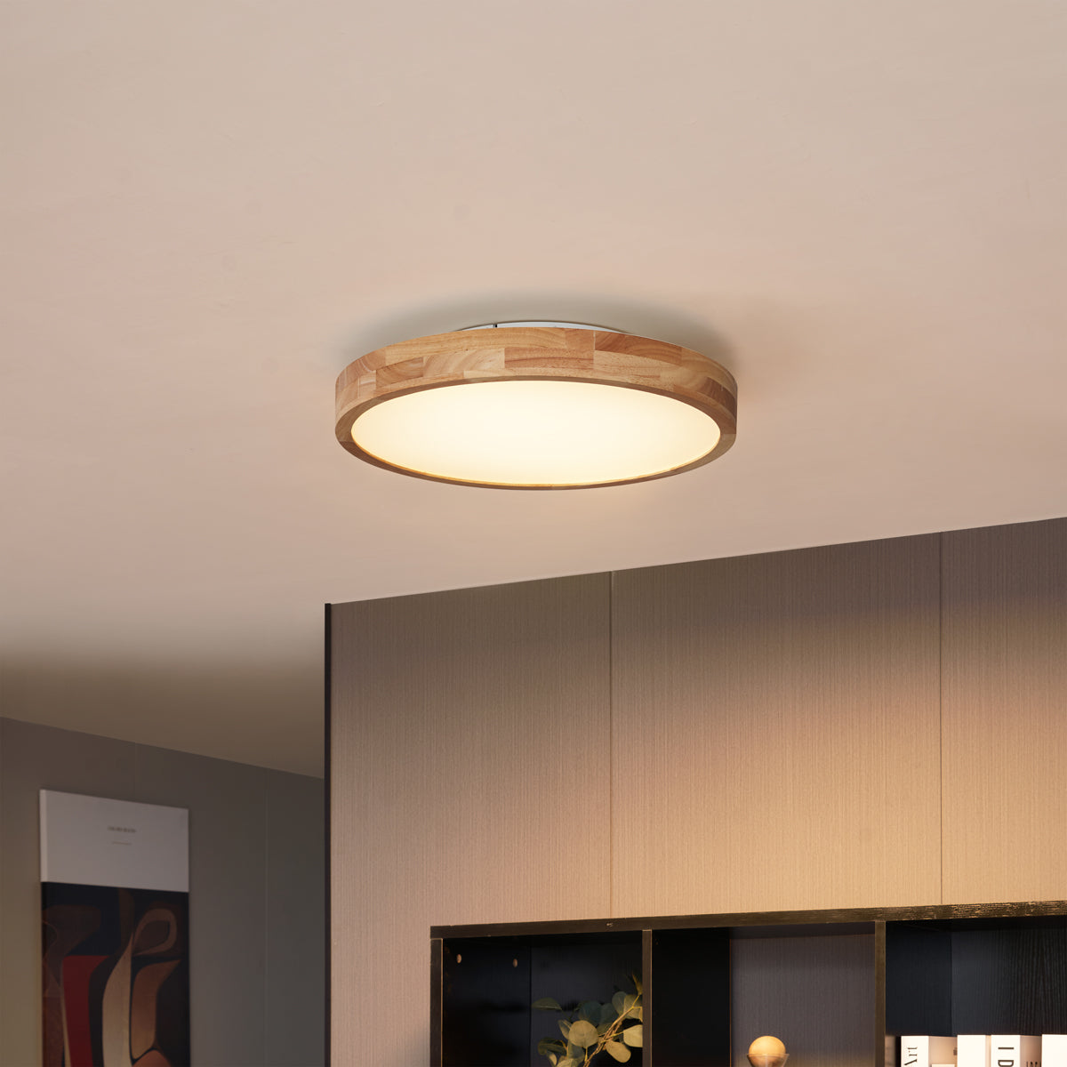 QAZQA Scandinavische plafondlamp hout 50cm incl. LED dimbaar - Pecker