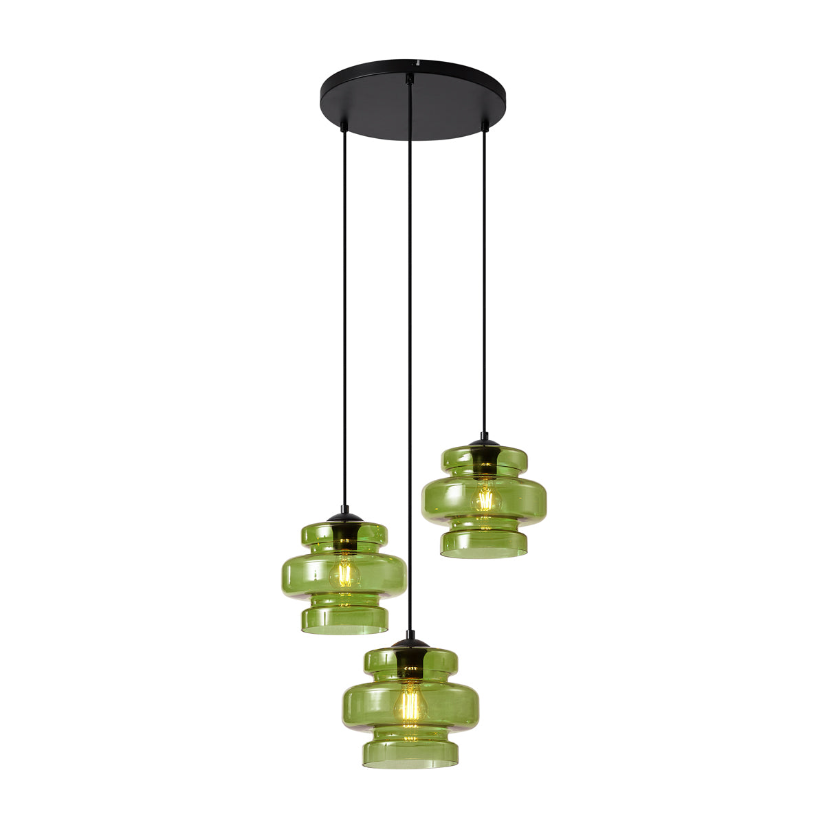QAZQA Retro hanglamp zwart met groen glas 3-lichts - Denise
