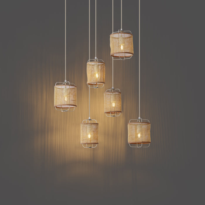 QAZQA Japandi hanglamp beige met stoffen kappen 6-lichts - Yente