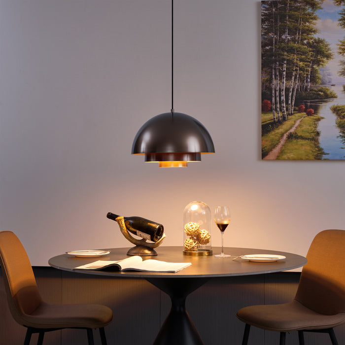 QAZQA Scandinavische hanglamp donkerbrons met gouden binnenkant -