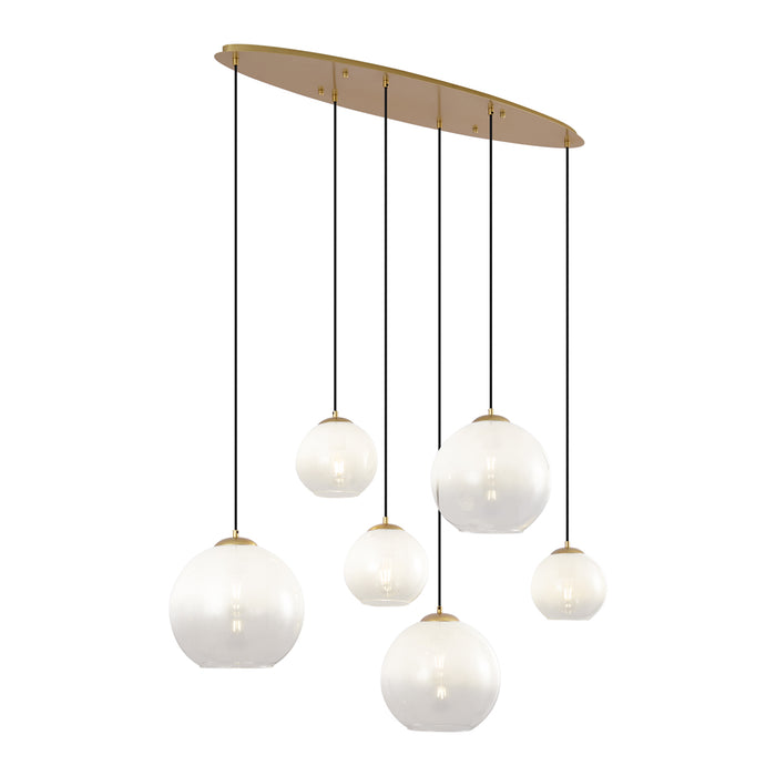 QAZQA Hotel Chique hanglamp messing met wit glas langwerpig 6-lichts