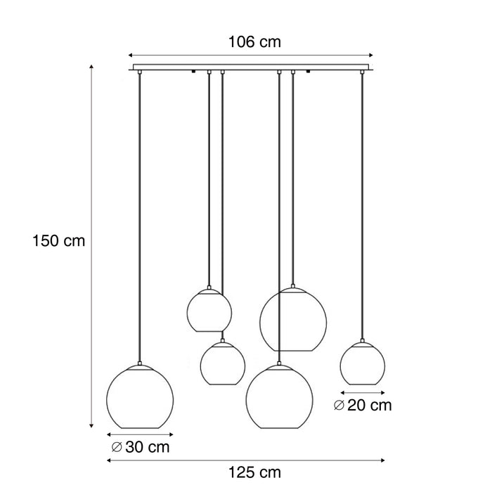 QAZQA Hotel Chique hanglamp messing met wit glas langwerpig 6-lichts