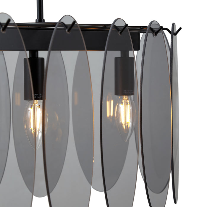 QAZQA Design hanglamp zwart met smoke glas ovaal 5-lichts - Mochan