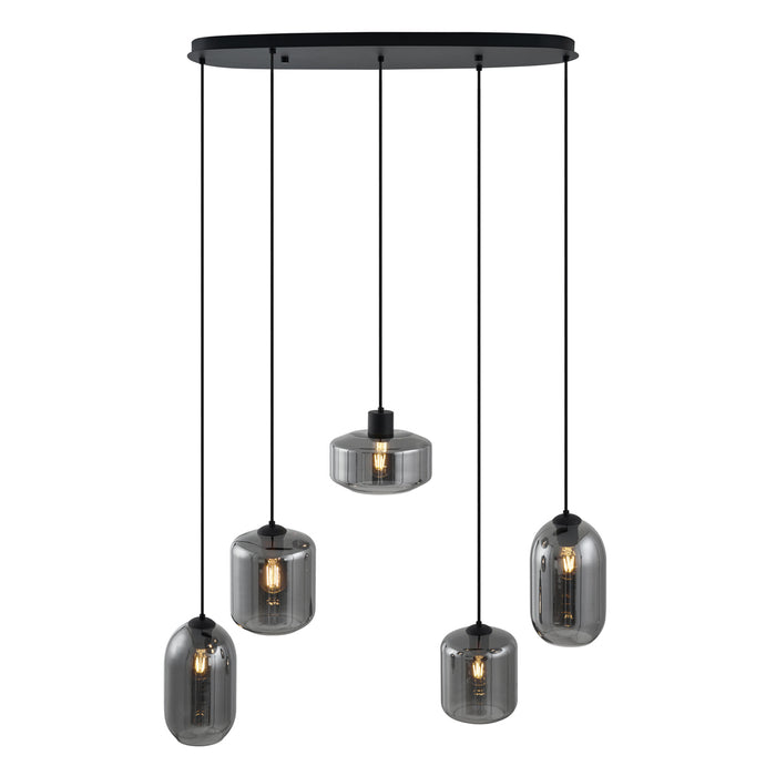 QAZQA Moderne hanglamp zwart met smoke glas 5-lichts - Sheena