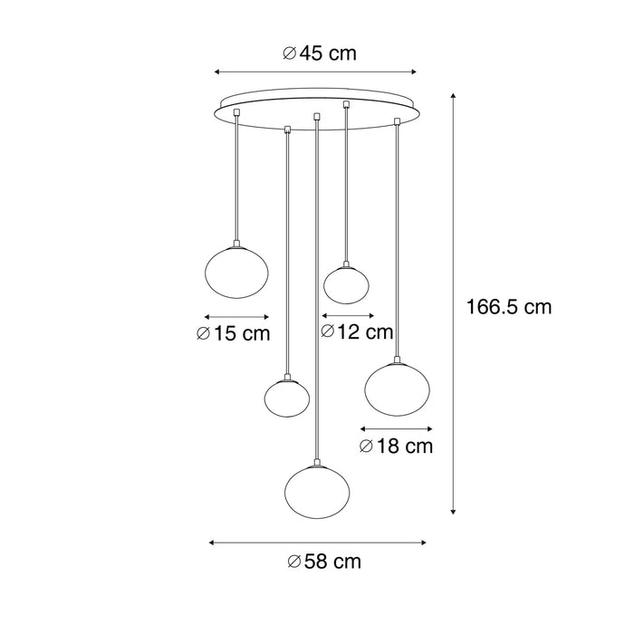 QAZQA Art Deco hanglamp goud met opaal glas 5-lichts - Yani