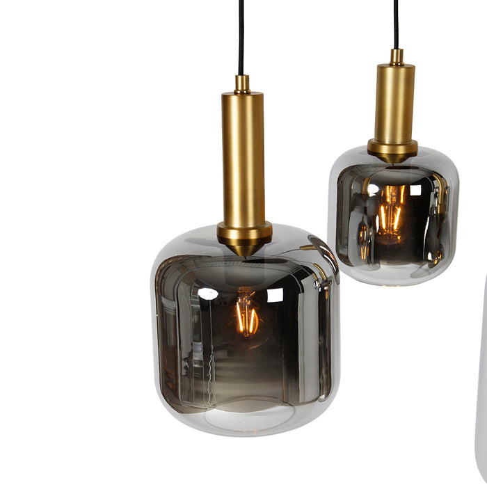 QAZQA Smart hanglamp zwart met goud en smoke glas ovaal 5-lichts