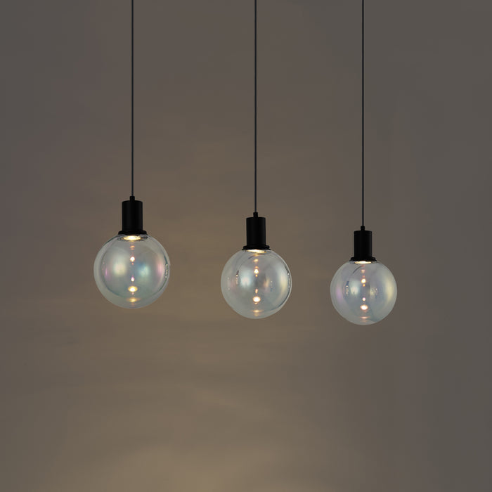 QAZQA Design hanglamp zwart met regenboog glas langwerpig 3-lichts -