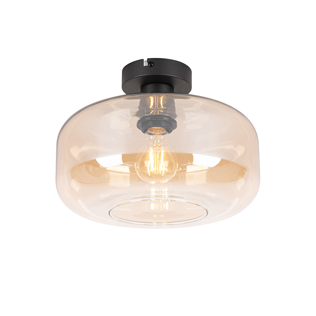 QAZQA Smart plafondlamp zwart met amber glas incl. Wifi A60 - Bizle