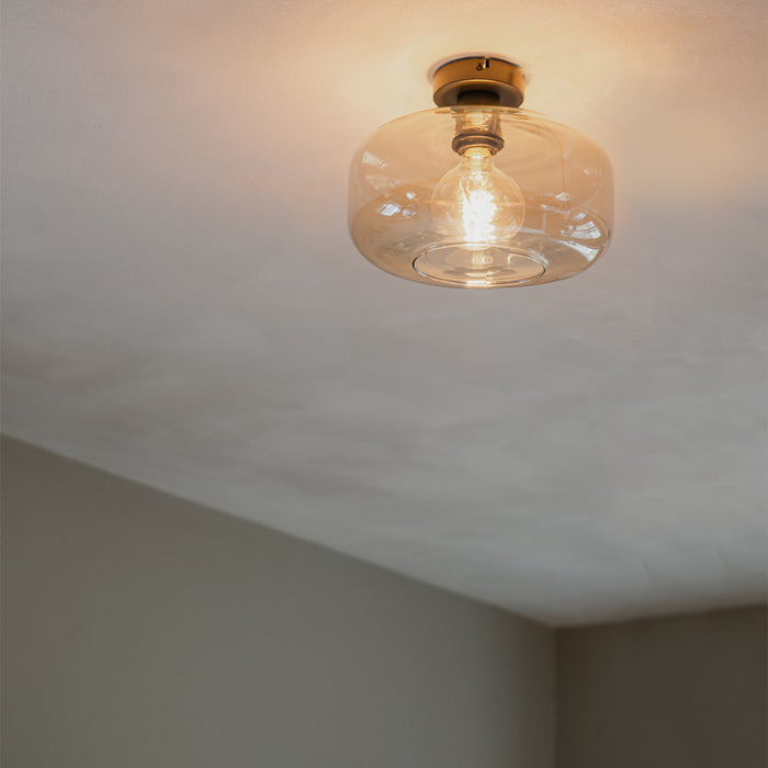 QAZQA Smart plafondlamp zwart met amber glas incl. Wifi A60 - Bizle