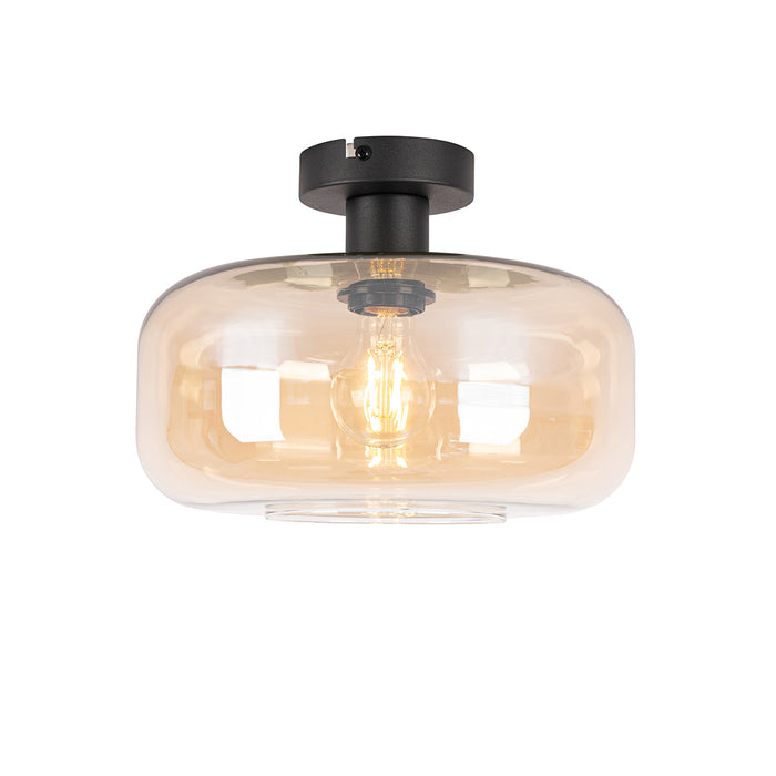 QAZQA Smart plafondlamp zwart met amber glas incl. Wifi A60 - Bizle