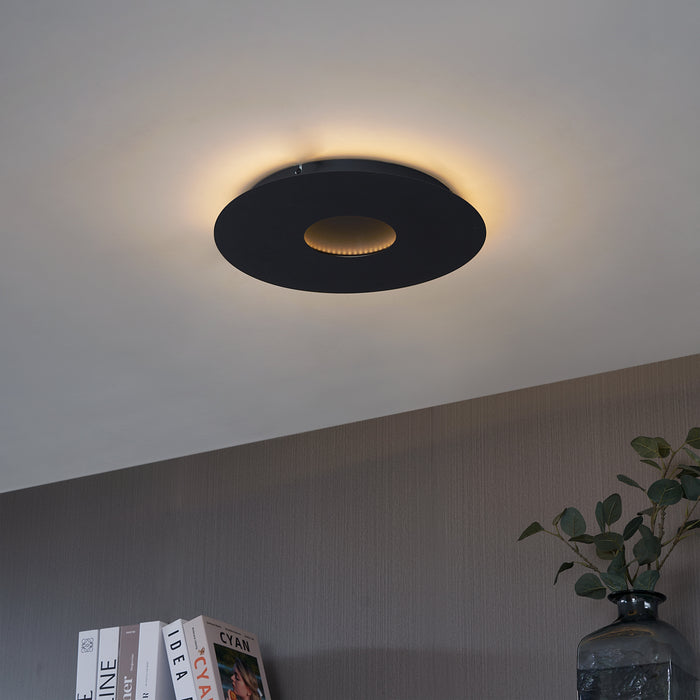 QAZQA Moderne plafondlamp zwart 40cm incl. LED 3-staps dimbaar -
