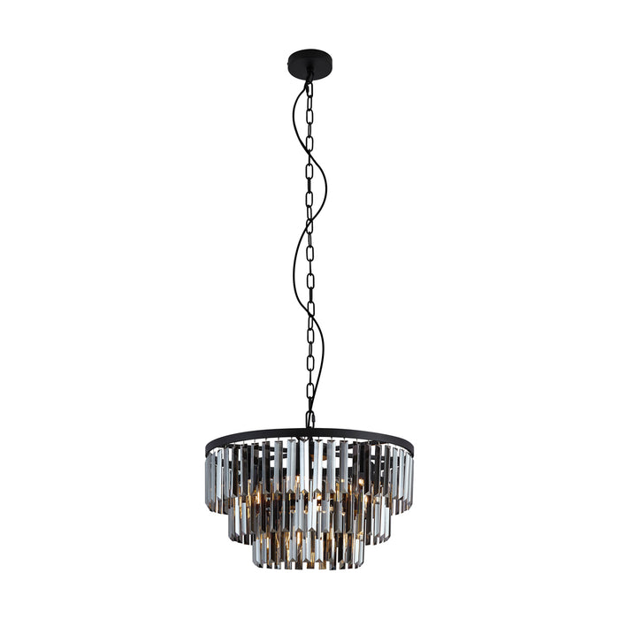 QAZQA Moderne kroonluchter zwart met smoke glas 9-lichts - Amel