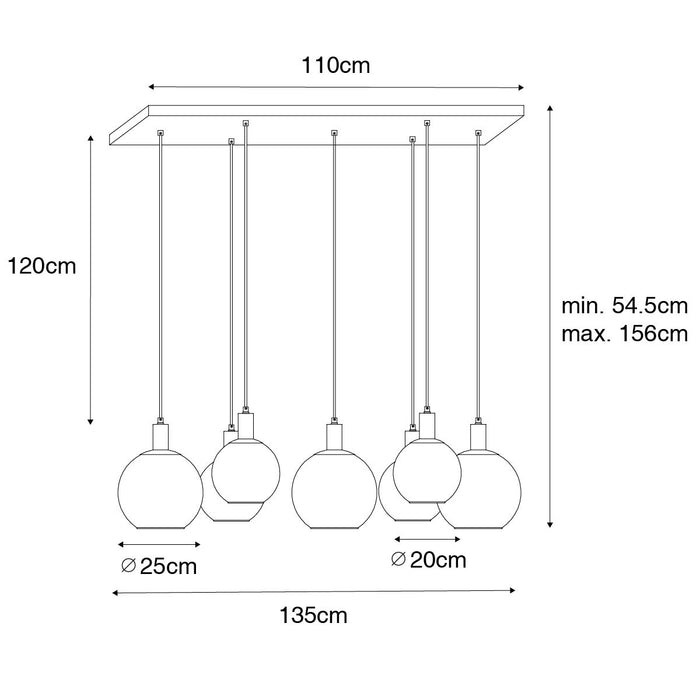 QAZQA Smart hanglamp zwart met goud glas 7-lichts incl. 7 Wifi A60 -