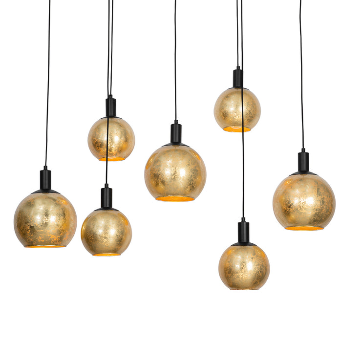 QAZQA Smart hanglamp zwart met goud glas 7-lichts incl. 7 Wifi A60 -