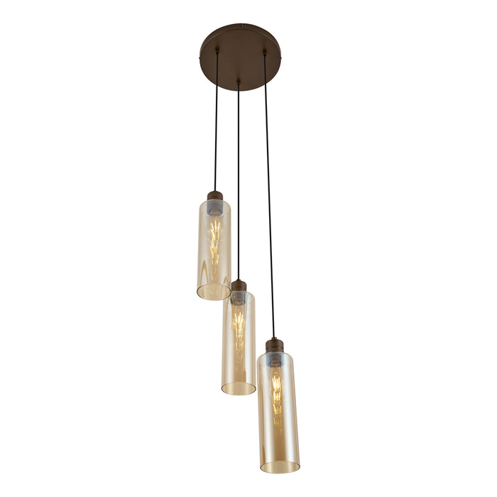 QAZQA Hotel Chique hanglamp donker brons met amber glas 3-lichts -