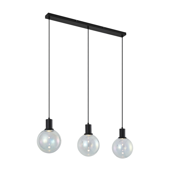 QAZQA Design hanglamp zwart met regenboog glas langwerpig 3-lichts -