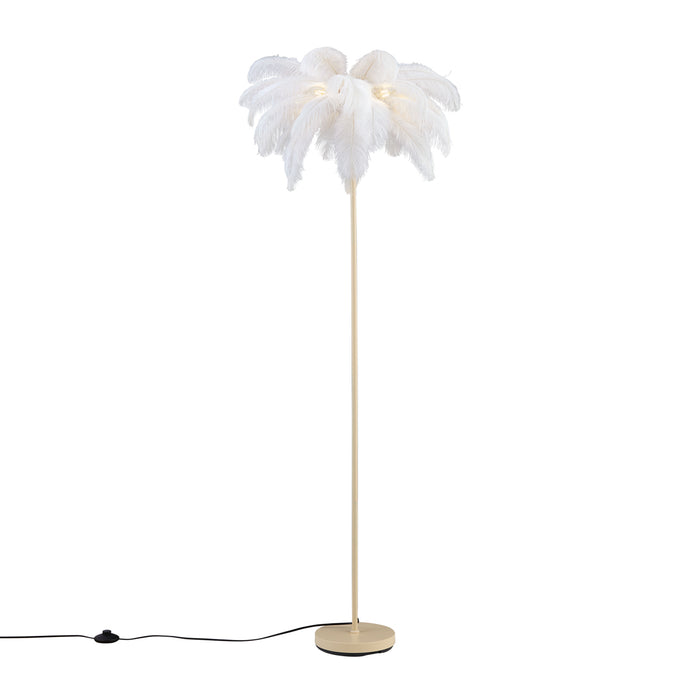 QAZQA Art Deco vloerlamp beige met witte veren - Peahen