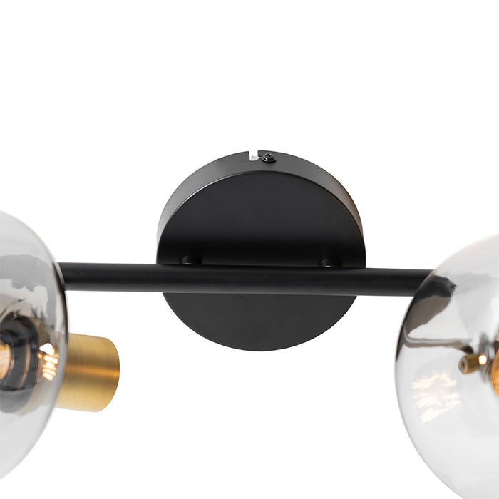 QAZQA Smart plafondspot zwart met goud met smoke glas 2-lichts incl.