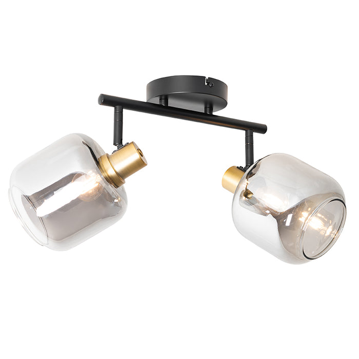 QAZQA Smart plafondspot zwart met goud met smoke glas 2-lichts incl.