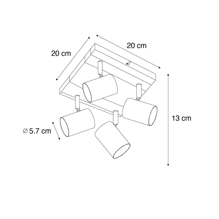 QAZQA Smart plafondspot zwart met hout 4-lichts draai- en kantelbaar