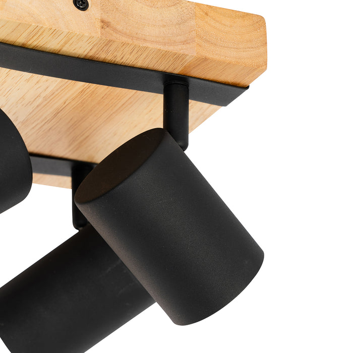 QAZQA Smart plafondspot zwart met hout 4-lichts draai- en kantelbaar