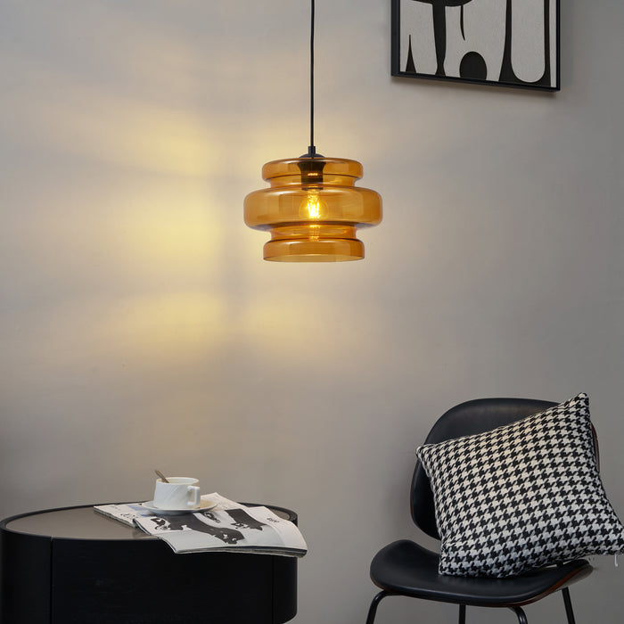 QAZQA Retro hanglamp zwart met oranje glas - Denise