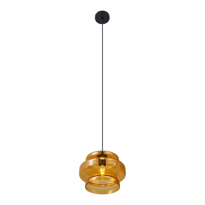 QAZQA Retro hanglamp zwart met oranje glas - Denise