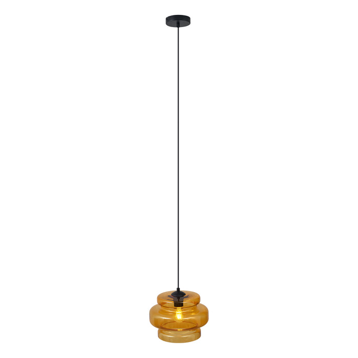 QAZQA Retro hanglamp zwart met oranje glas - Denise