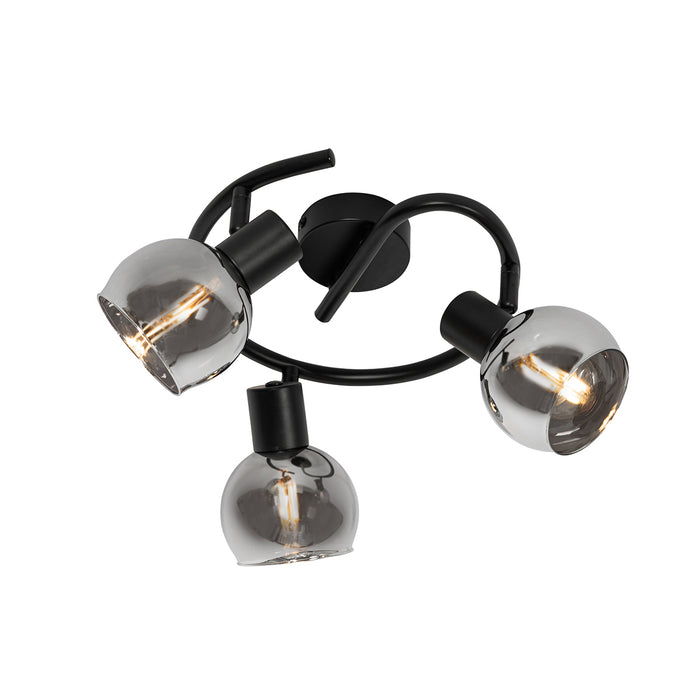 QAZQA Smart plafondspot zwart met smoke glas 3-lichts incl. Wifi P45