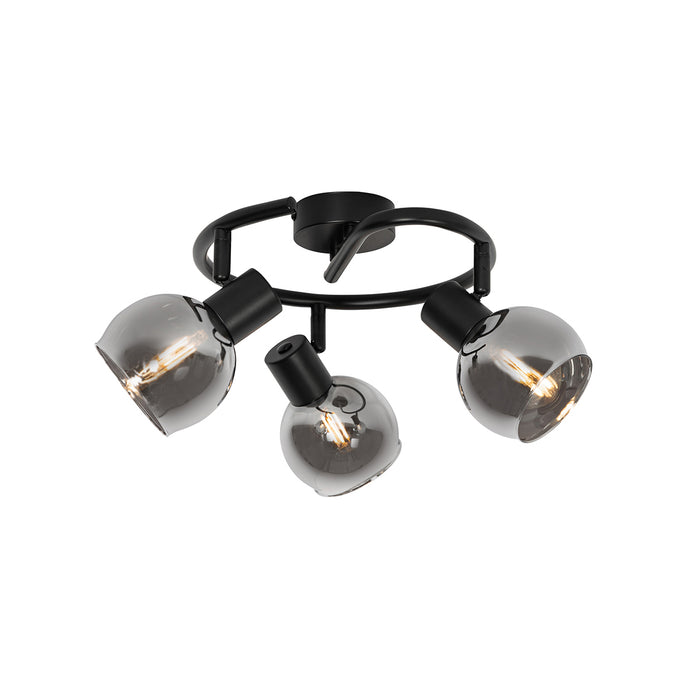 QAZQA Smart plafondspot zwart met smoke glas 3-lichts incl. Wifi P45