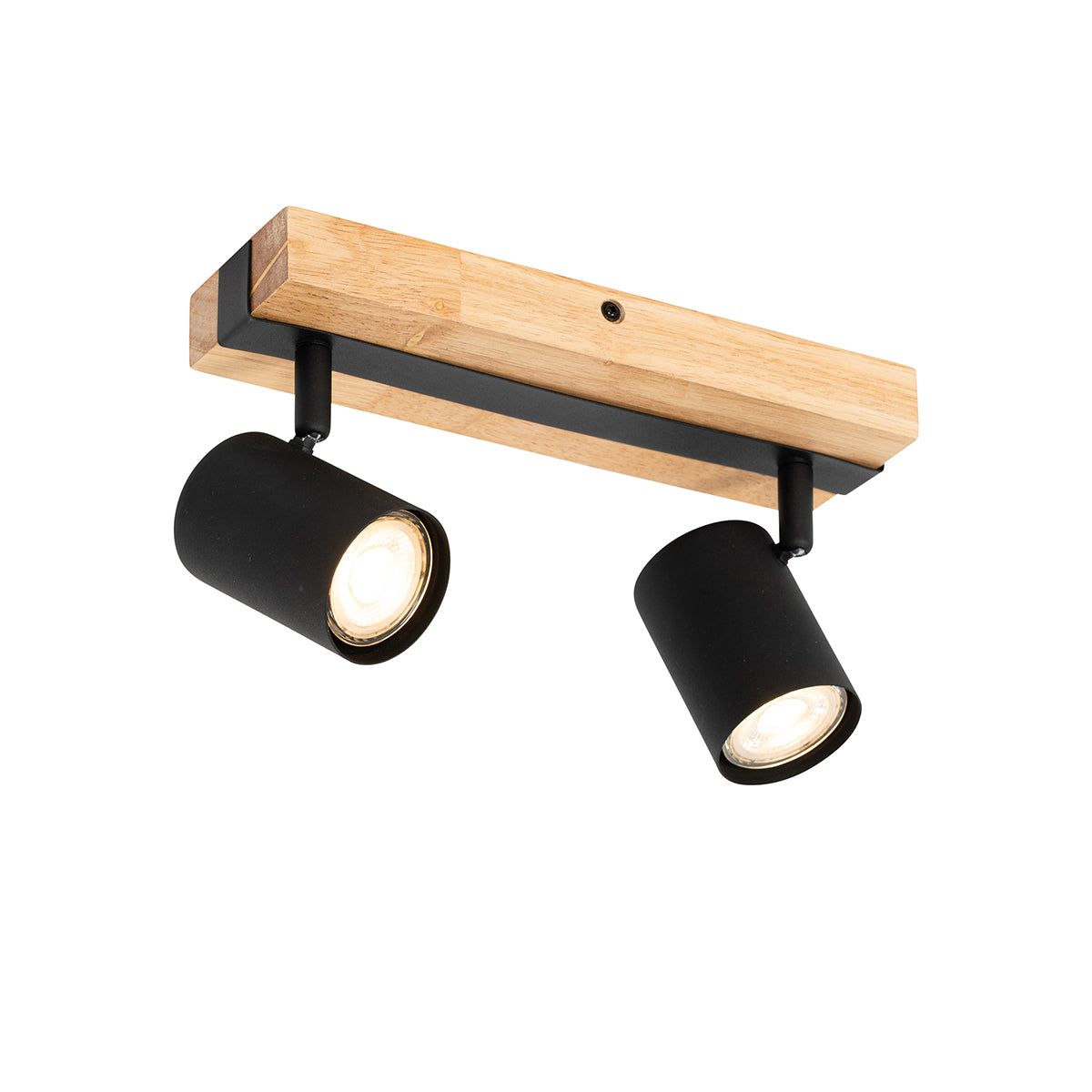 QAZQA Smart plafondspot zwart met hout 2-lichts draai- en kantelbaar