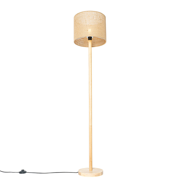 QAZQA Smart vloerlamp hout met linnen kap naturel 32 cm incl. Wifi