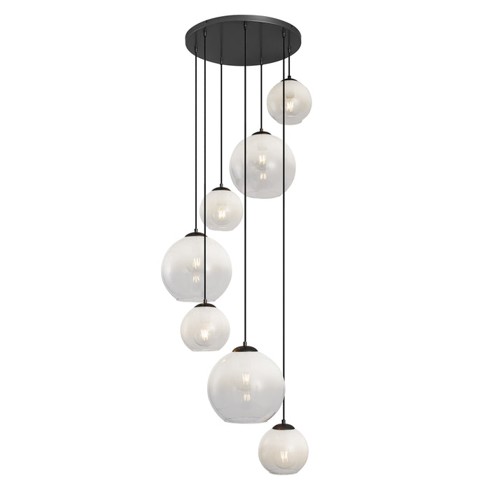 QAZQA Moderne hanglamp zwart met wit glas rond 7-lichts - Misty