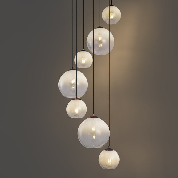 QAZQA Moderne hanglamp zwart met wit glas rond 7-lichts - Misty