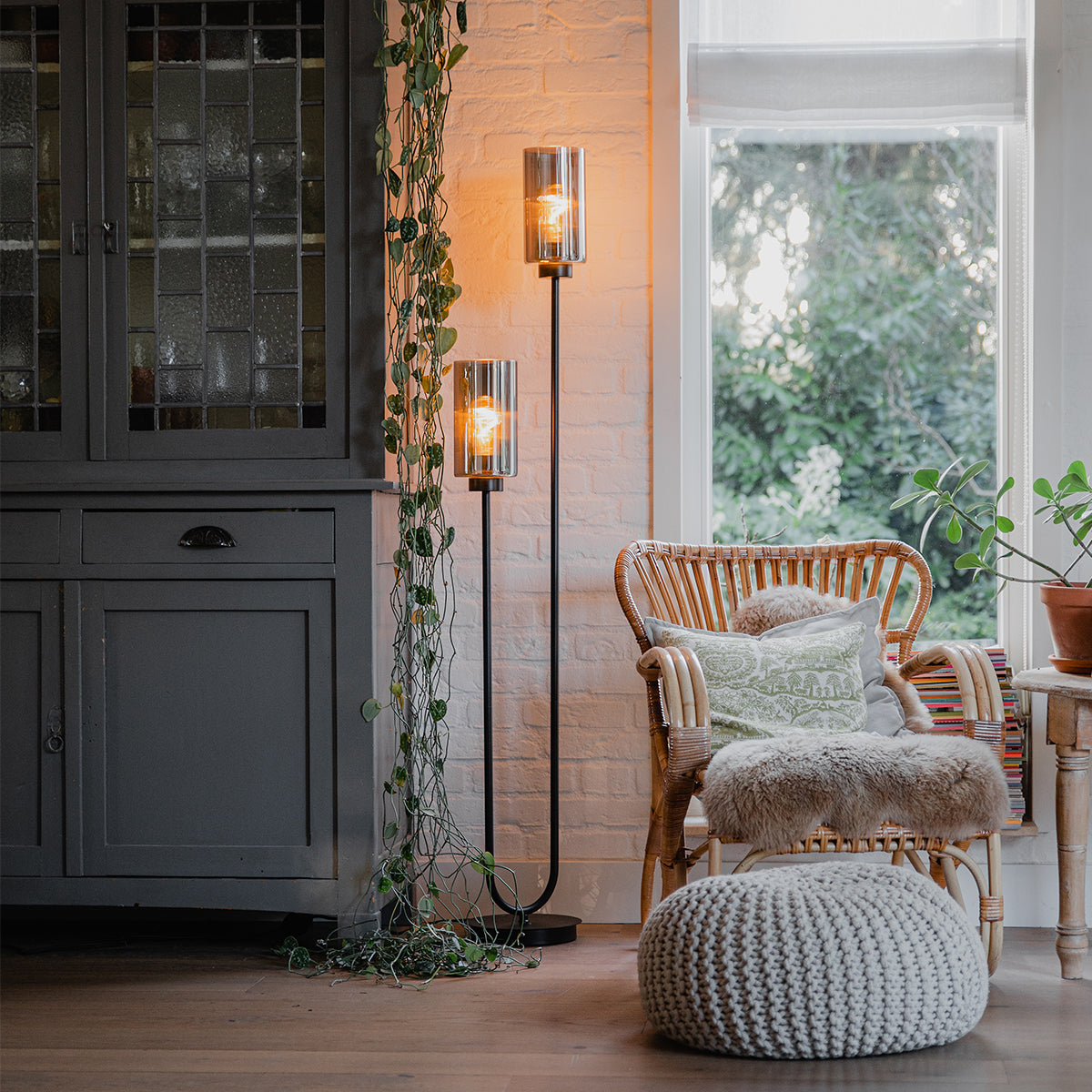 QAZQA Smart vloerlamp zwart met smoke glas 2-lichts incl. 2 Wifi ST64