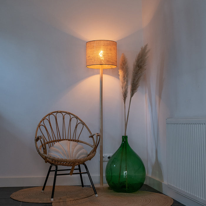 QAZQA Smart vloerlamp hout met linnen kap naturel 32 cm incl. Wifi