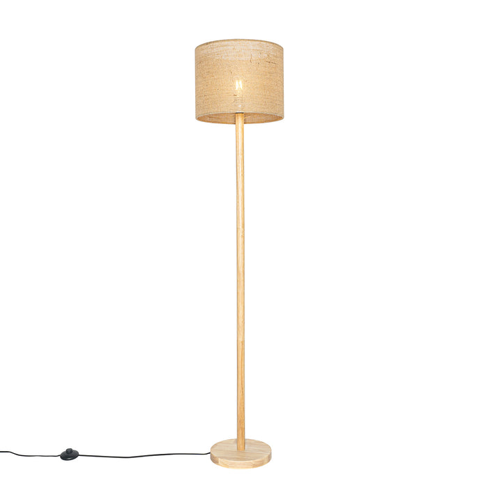 QAZQA Smart vloerlamp hout met linnen kap naturel 32 cm incl. Wifi
