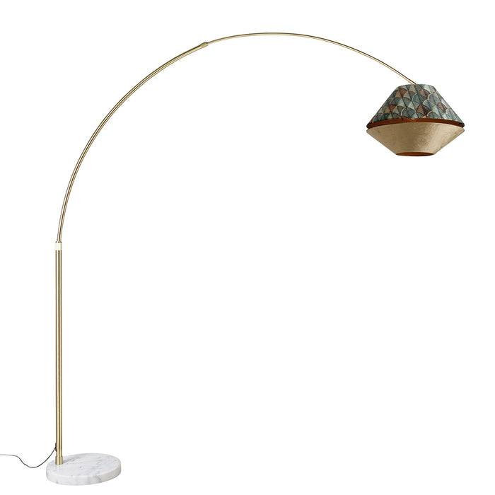 QAZQA Booglamp messing met wit met dubbele velours kap blad dessin en