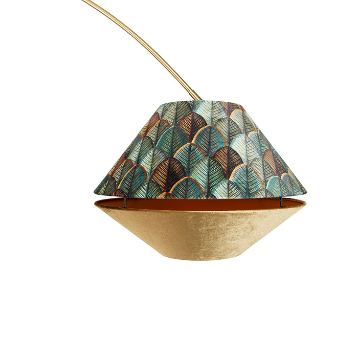 QAZQA Booglamp messing met wit met dubbele velours kap blad dessin en