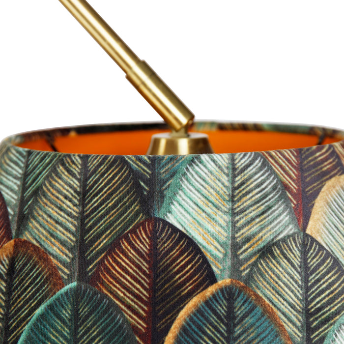QAZQA Booglamp messing met wit met dubbele velours kap blad dessin en