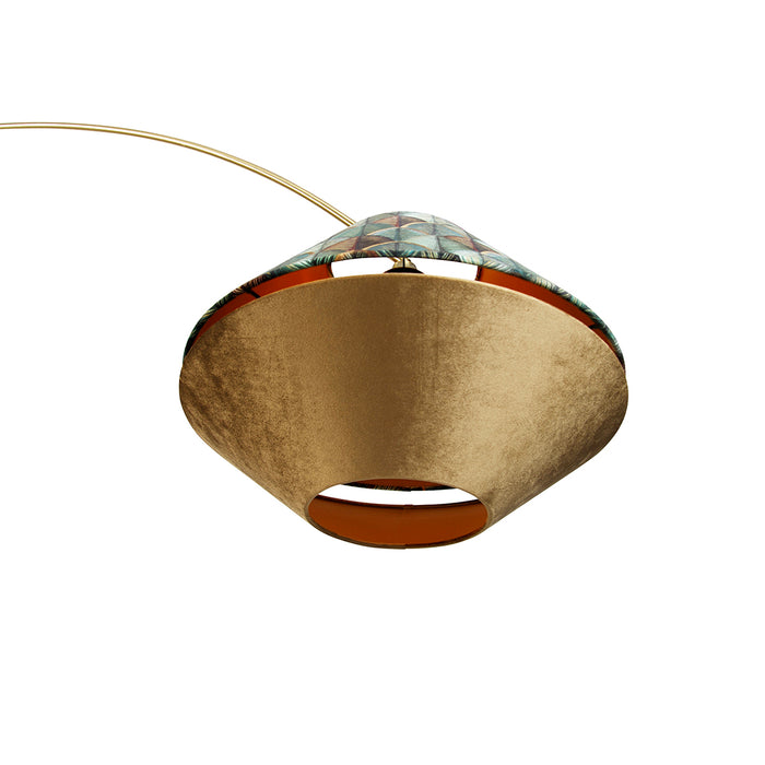 QAZQA Booglamp messing met wit met dubbele velours kap blad dessin en