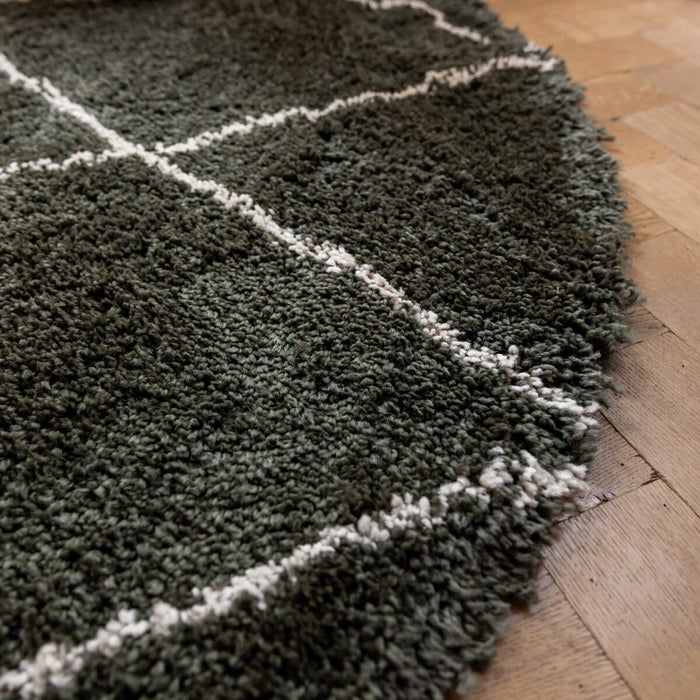 Interieur05 Vloerkleed Berber Kriskros Groen|Wit Rond 200cm