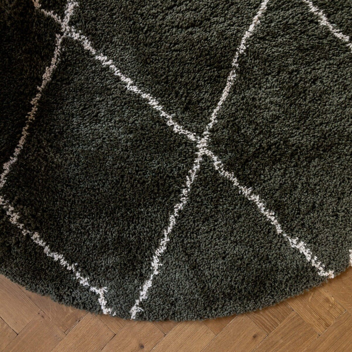 Interieur05 Vloerkleed Berber Kriskros Groen|Wit Rond 200cm