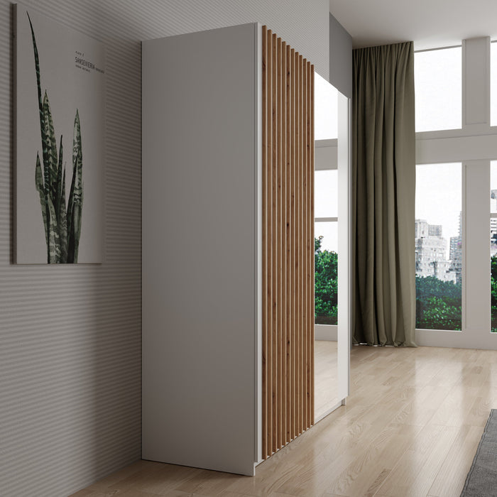 Meubella - Kledingkast Deliryon - Wit - 150 cm - Met spiegel