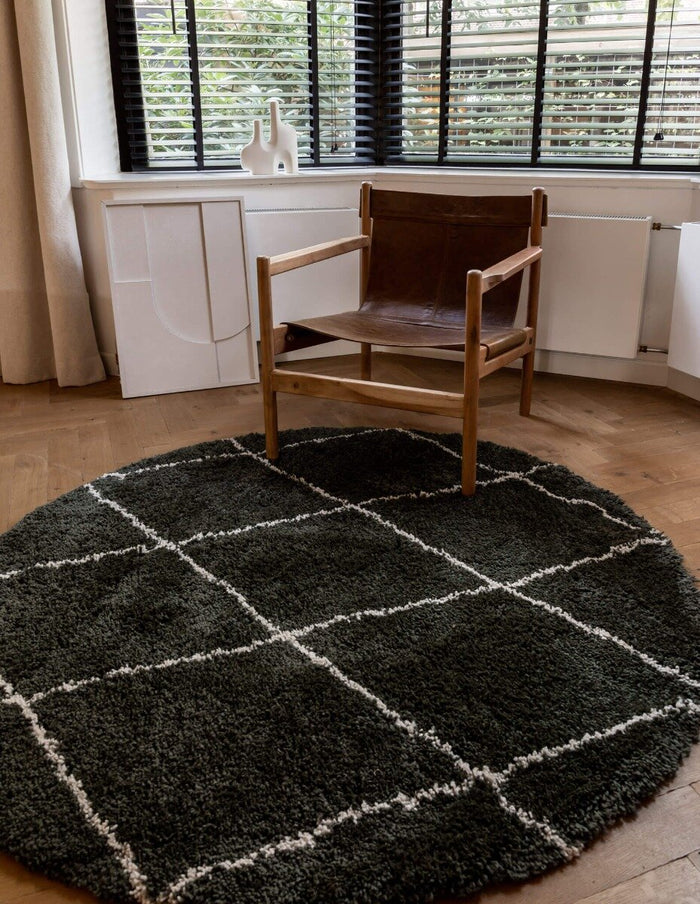 Interieur05 Vloerkleed Berber Kriskros Groen|Wit Rond 200cm