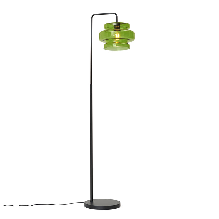 QAZQA Retro vloerlamp zwart met groen glas - Denise